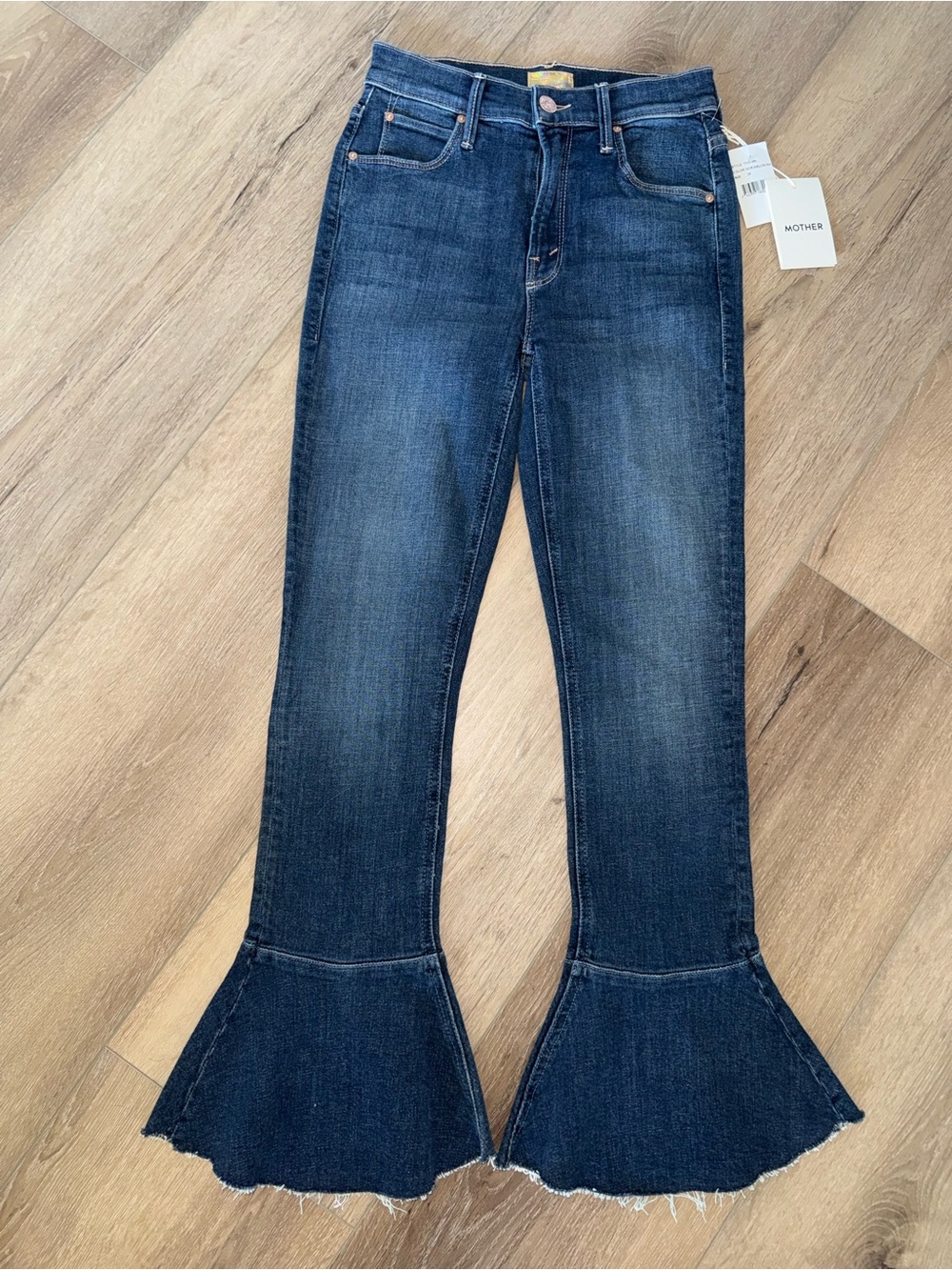 NWT Mother Anthropologie The Cha Cha Fray Girl Crush Flare Ruffle Jeans 24
